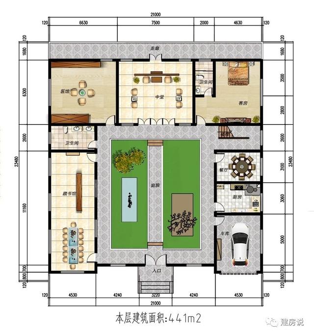 占地444平方米的中式二層別墅設計圖，有庭有院的家，才是我們最理想的居所。