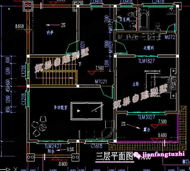 12x12米三層框架結構別墅設計圖，外形雅致美觀，造價35萬。