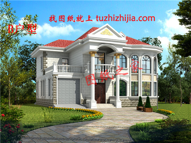 二層樓房圖片及施工圖紙,占地160平米左右,帶車庫