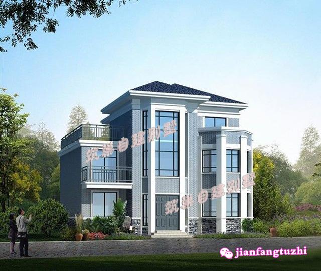 占地140平方米的農(nóng)村三層磚混結(jié)構(gòu)別墅自建房，帶露臺，簡單大氣，適合農(nóng)村自建！