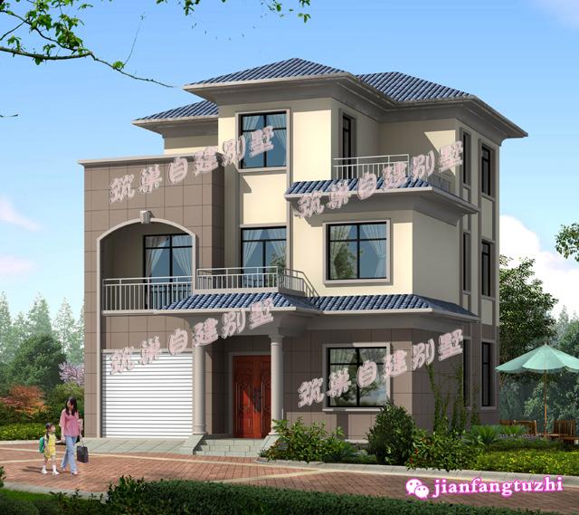 9.6 米x10.8米三層農(nóng)村自建房，帶露臺+車庫，大氣美觀，功能齊全設(shè)備完善，是一個理想的建筑戶型。