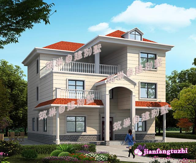 9.6 米x10.8米三層農(nóng)村自建房，帶露臺+車庫，大氣美觀，功能齊全設(shè)備完善，是一個理想的建筑戶型。