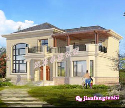 占地160平米左右農村二層自建房，帶有車庫、旋轉樓梯和陽光房，造價30萬以內