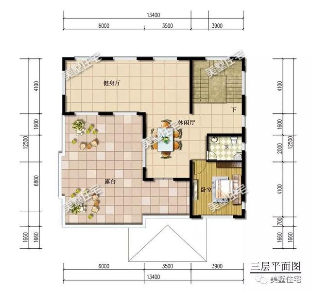 13.4米x12.5米三層歐式別墅設計圖，內帶堂屋+健身房，回鄉建一棟，生活太享受