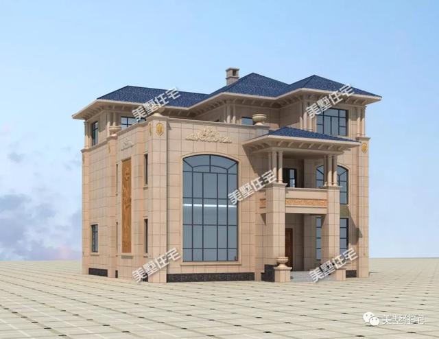 13.4米x12.5米三層歐式別墅設計圖，內帶堂屋+健身房，回鄉建一棟，生活太享受