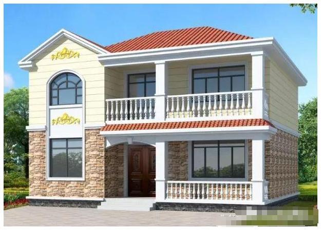 兩棟開間都是10米的二層鄉村別墅設計圖，第一款占地102平米很小巧，功能齊全