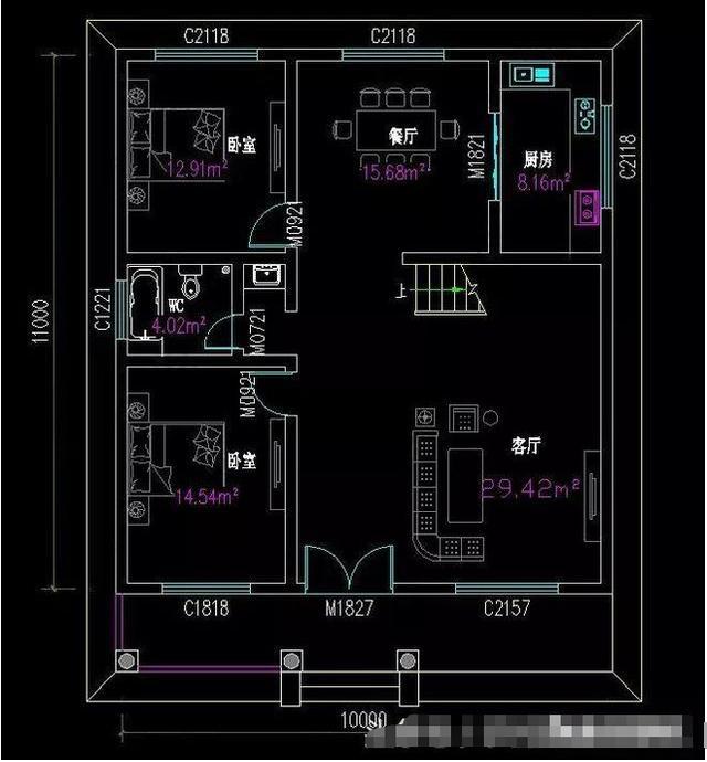 兩棟開間都是10米的二層鄉村別墅設計圖，第一款占地102平米很小巧，功能齊全
