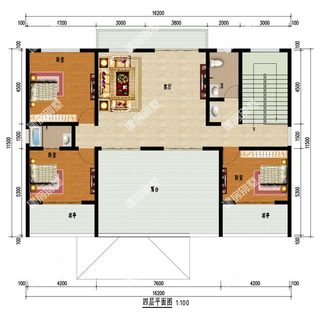四層別墅設計圖，挑空設計+雙側露臺，送您你似錦前程！