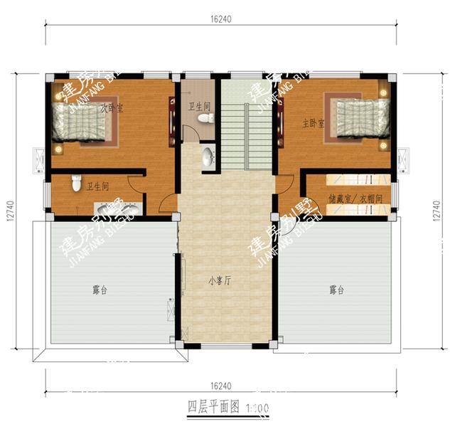 四層別墅設計圖，挑空設計+雙側露臺，送您你似錦前程！