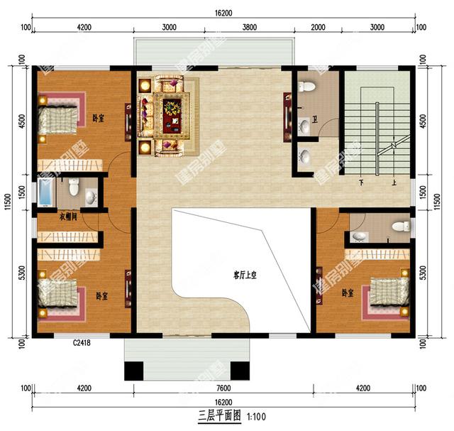 四層別墅設計圖，挑空設計+雙側露臺，送您你似錦前程！