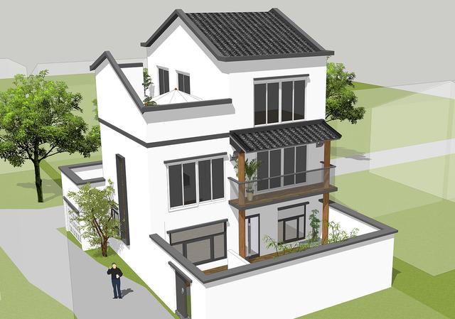 新中式別墅設計圖，三層鄉村復古別墅。