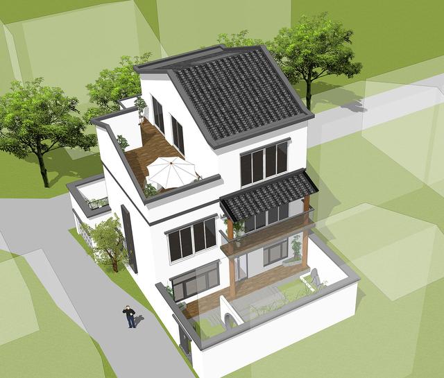 新中式別墅設計圖，三層鄉村復古別墅。