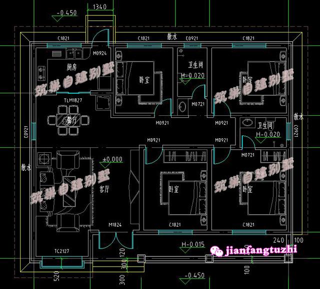 一層別墅設(shè)計(jì)圖，小洋房，外觀艷麗，大氣優(yōu)雅。