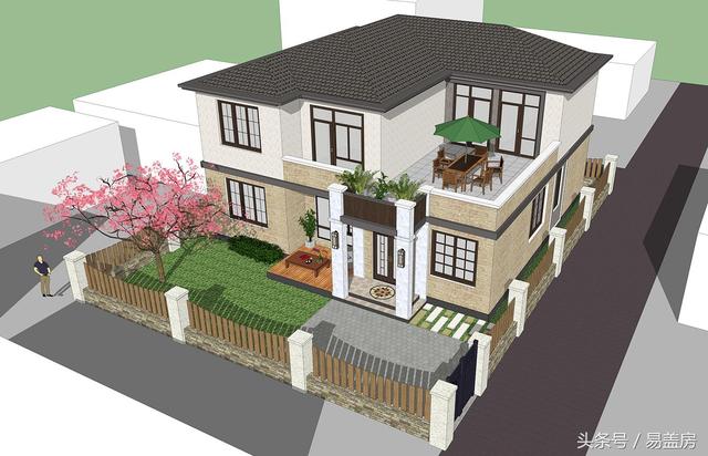 北京43萬歐式別墅設(shè)計圖，景觀院墻超大露臺，引得鄉(xiāng)親參觀！