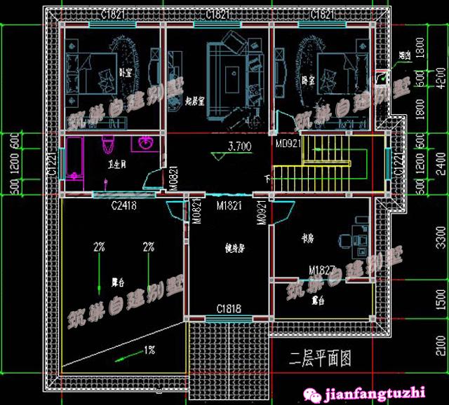 簡易二層別墅圖，飄窗設計，戶型時尚美觀！造價低廉。