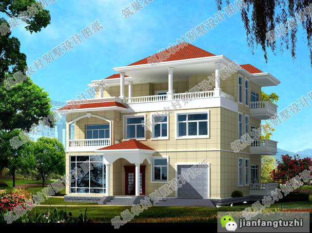 5款帶觀景涼亭三層別墅設計圖，造價40W以內。值得參考。