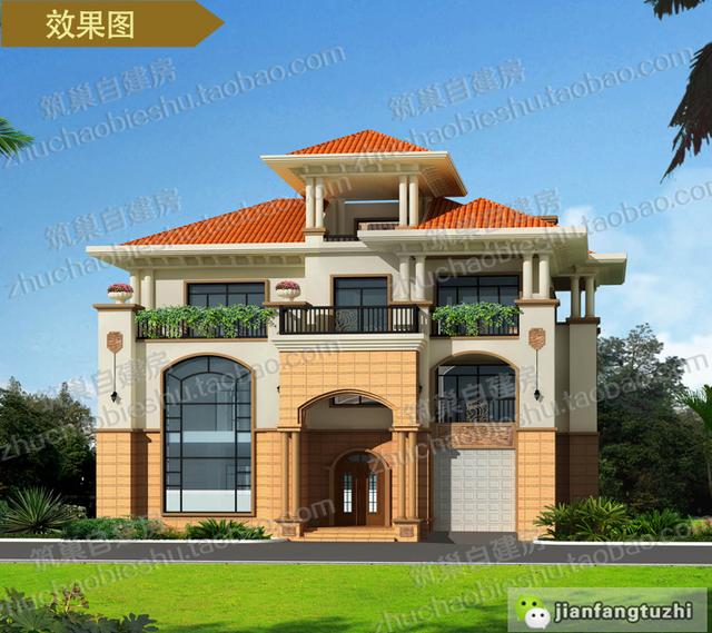 5款帶觀景涼亭三層別墅設計圖，造價40W以內。值得參考。