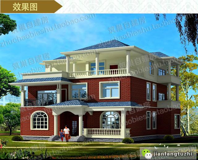 5款帶觀景涼亭三層別墅設計圖，造價40W以內。值得參考。