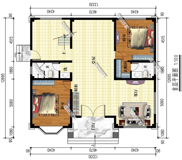 三層別墅設(shè)計圖，主屋不設(shè)餐廳廚房，讓您遠(yuǎn)離油煙。