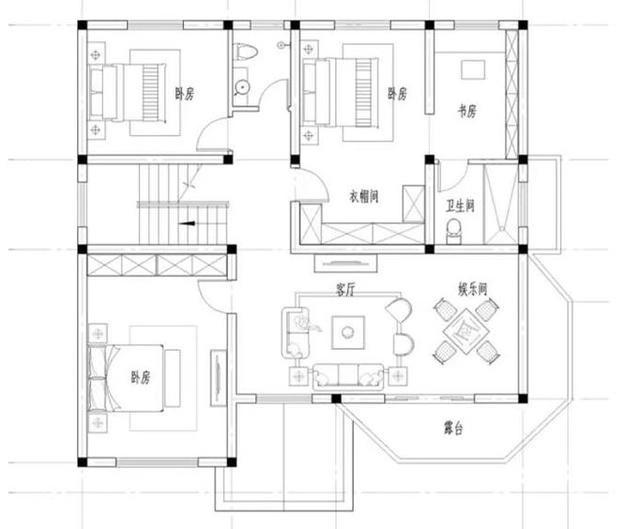 小巧別墅設計圖，五室三廳功能齊全，占地110平米。