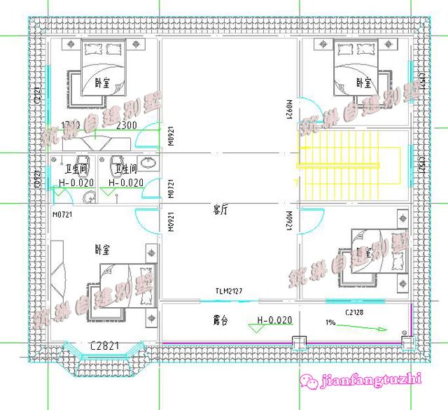 斜屋頂二層小別墅設計圖，150平米左右13x11米帶陽臺。