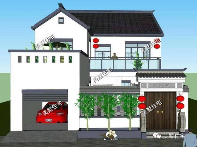 小宅基地中式合院設(shè)計(jì)圖，10x21小別墅，4室1廳帶車庫。