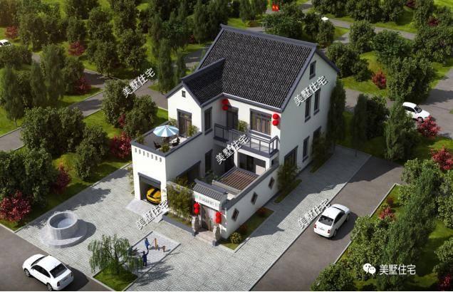 小宅基地中式合院設(shè)計(jì)圖，10x21小別墅，4室1廳帶車庫。