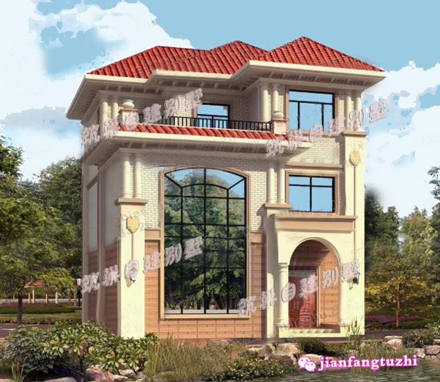 占地120平米簡歐復式挑空客廳三層農村別墅設計圖，你心動了沒