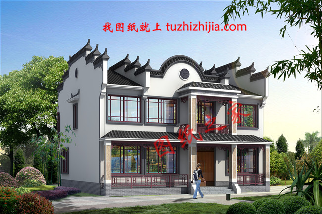 2019年新款徽式新農村二層樓房設計圖,黑瓦白墻