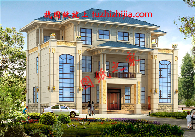 共用中堂雙拼兄弟三層別墅設計圖，簡歐式風格