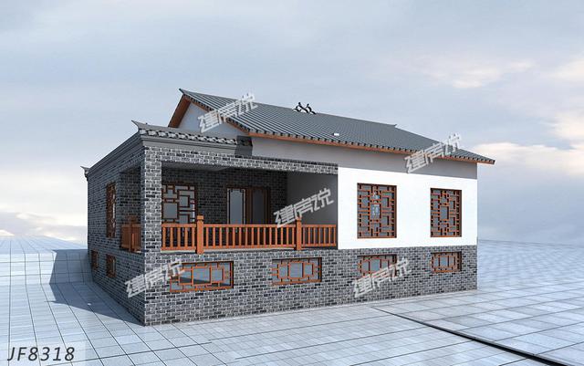 新中式風格別墅設計圖，帶架空層，這小院子也很別致