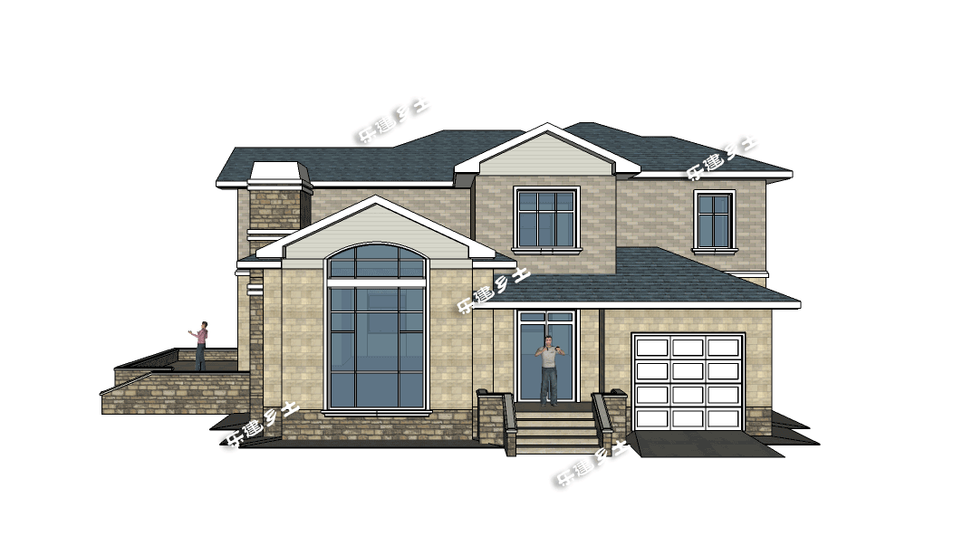 二層美式別墅設計圖，外觀層次豐富，布局大氣舒適，具有經典美式田園風格