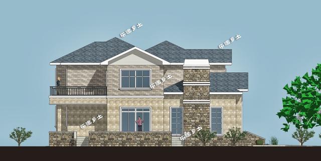 二層美式別墅設計圖，外觀層次豐富，布局大氣舒適，具有經典美式田園風格