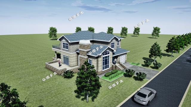 二層美式別墅設計圖，外觀層次豐富，布局大氣舒適，具有經典美式田園風格