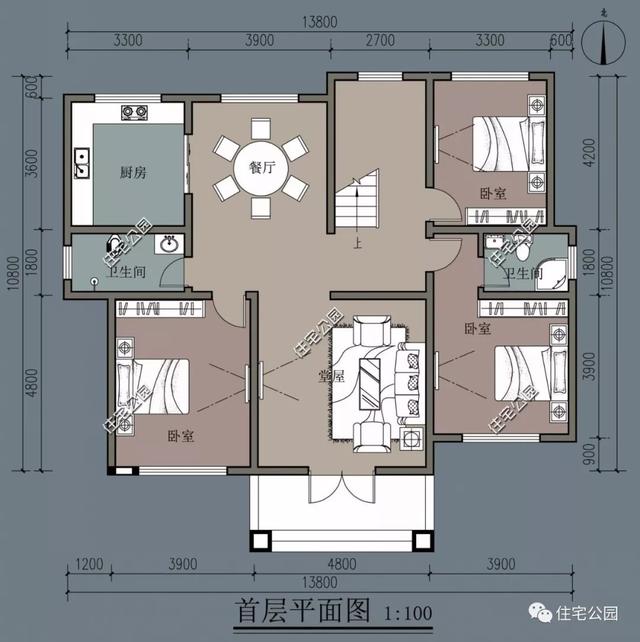 中式農村自建房別墅設計圖，大堂屋大客廳多臥室設計，太實用了