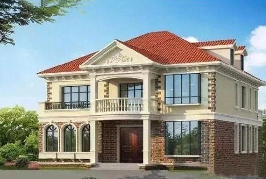 帶閣樓的二層自建房設計圖，占地103平米，四室三廳帶獨立廚房