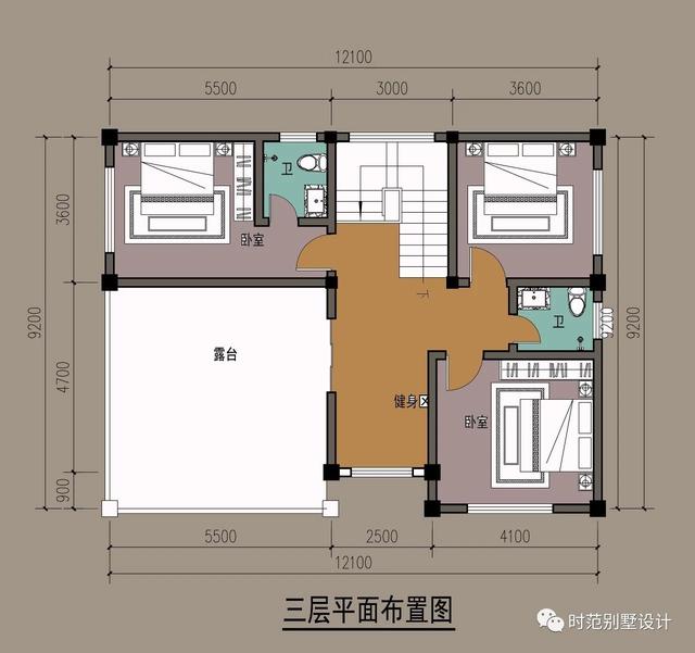 小進深三層復式新中式別墅設計圖，戶型方正，四周通透