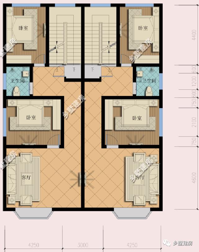 這款農村別墅設計圖，一屋兩戶，兩兄弟可以一起住