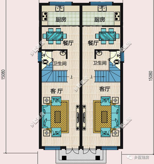小面寬也能建雙拼，看看這款農村別墅設計圖，你就知道了
