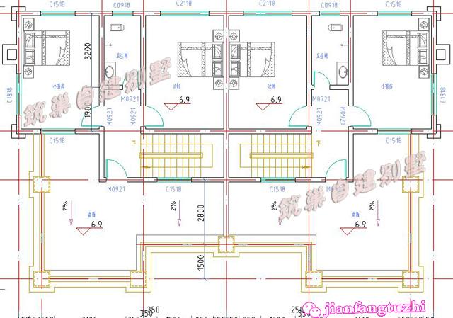 農村雙拼別墅全套設計施工圖，磚混結構，造型簡約大方