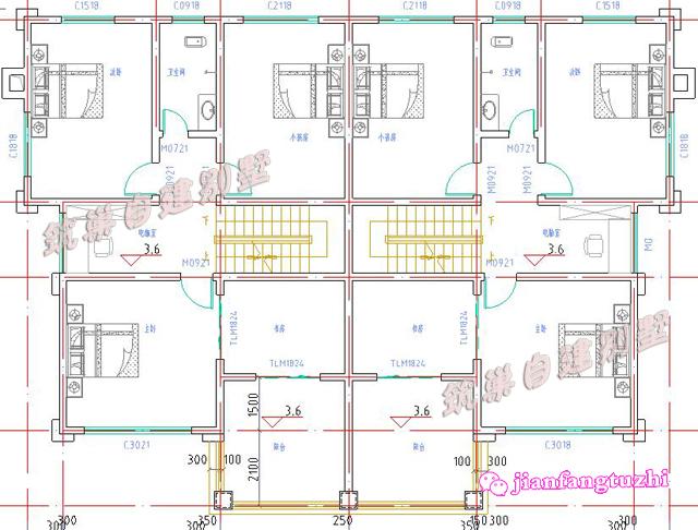 農村雙拼別墅全套設計施工圖，磚混結構，造型簡約大方