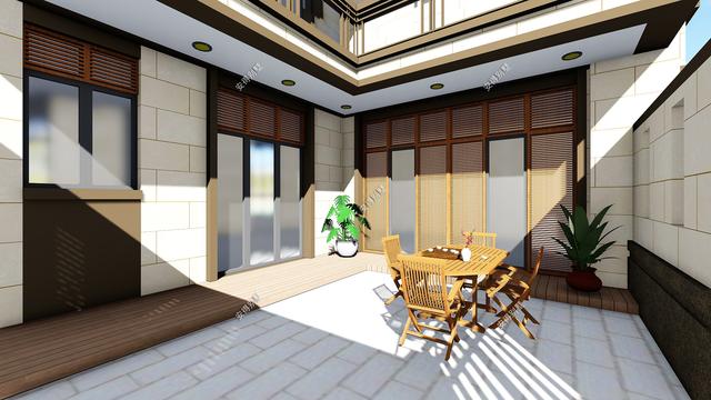 占地70平的3層小別墅設計圖，戶型呈現L型，入戶圍合成小庭院