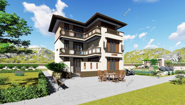 占地70平的3層小別墅設計圖，戶型呈現L型，入戶圍合成小庭院