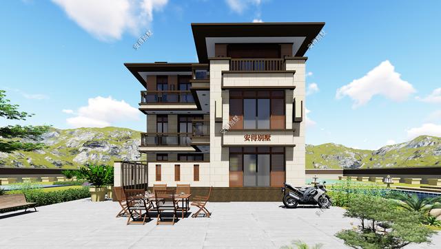 占地70平的3層小別墅設計圖，戶型呈現L型，入戶圍合成小庭院