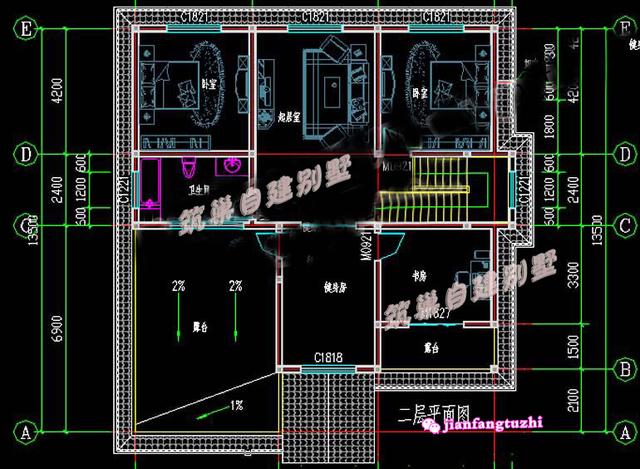 12.6米x13.5米農(nóng)村二層自建房，戶(hù)型簡(jiǎn)約方正，造價(jià)經(jīng)濟(jì)（含2張效果圖全套施工圖）
