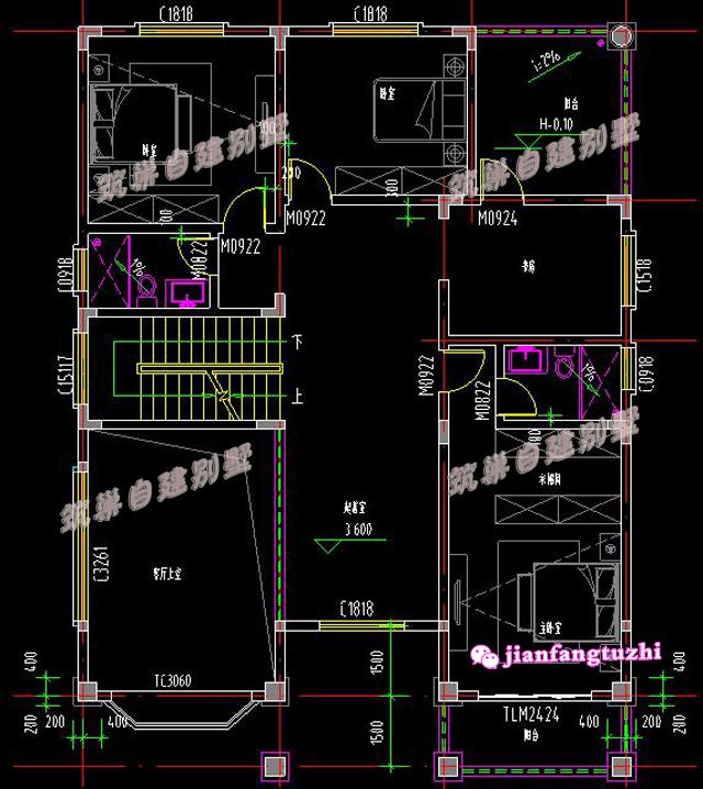 12米x16米農村四層別墅設計圖，帶大露臺，大氣美觀，方便實用。