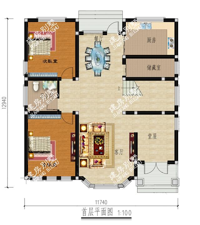 二層自建房設計圖，11.74x12.9米，帶堂屋設計，足夠滿足需要