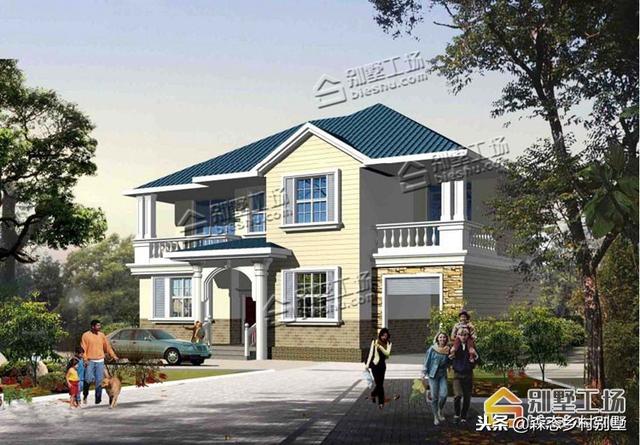 二層別墅設計圖，帶車庫和堂屋，在農村是非常實用的