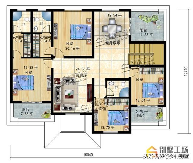 二層別墅設計圖，帶車庫和堂屋，在農村是非常實用的