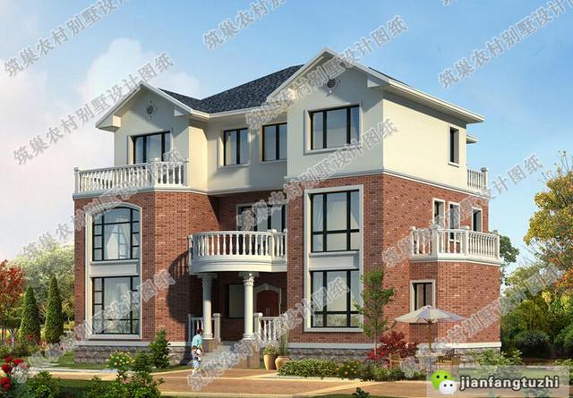 占地223平方米復式三層自建房，漂亮大方，造價60萬，適合農村擁有大宅基地的家庭建造。